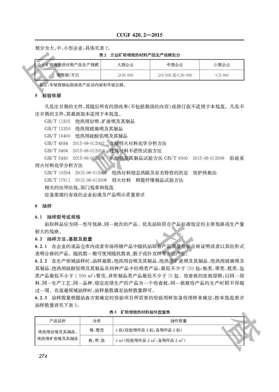 矿物棉绝热材料产品质量监督抽查实施规范