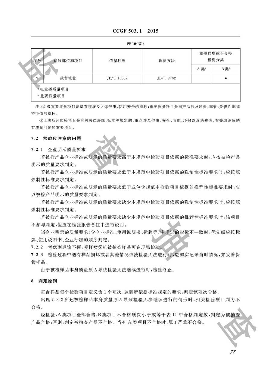 植物保护机械产品质量监督抽查实施规范